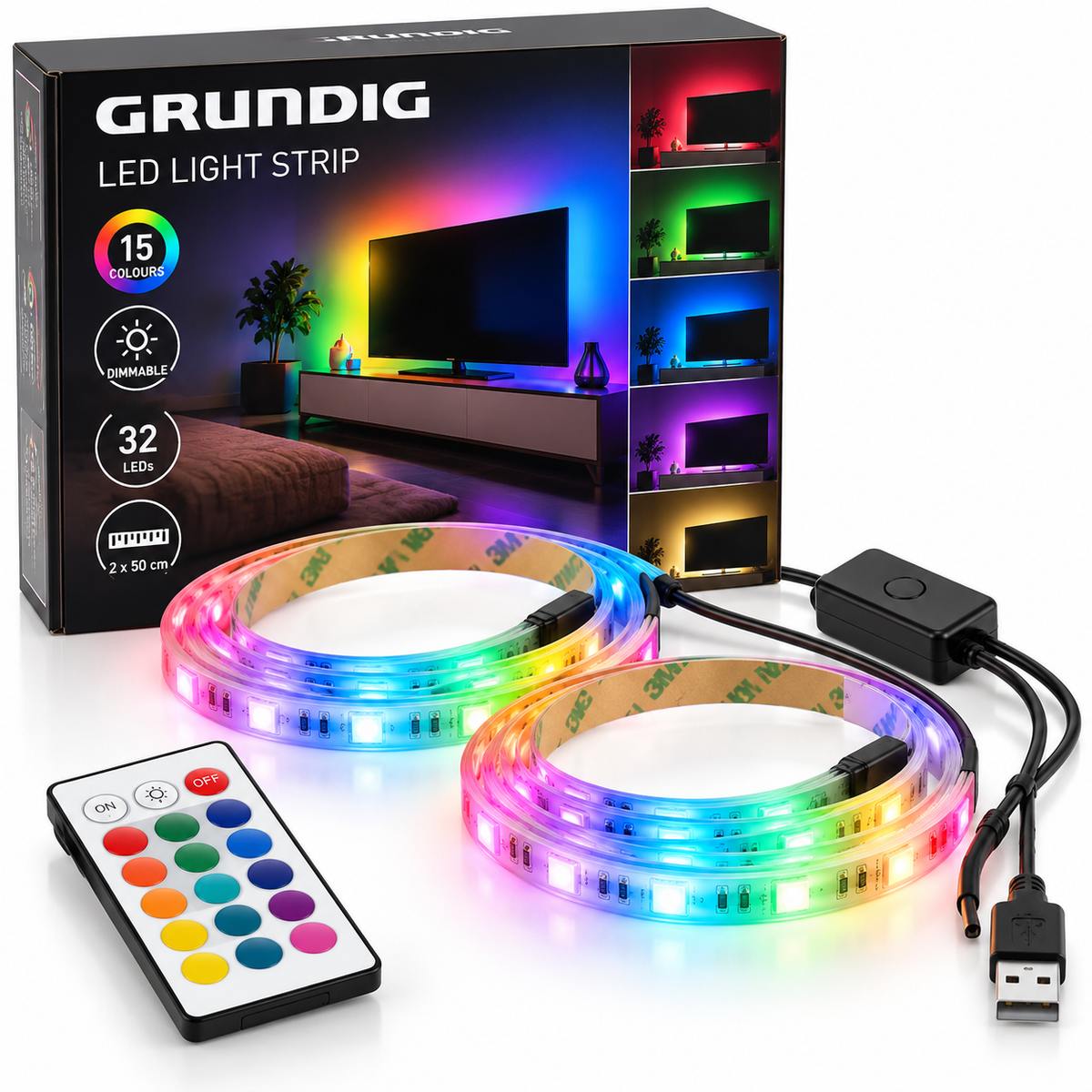 Bandă LED Grundig 2 x 50 cm, iluminare RGB