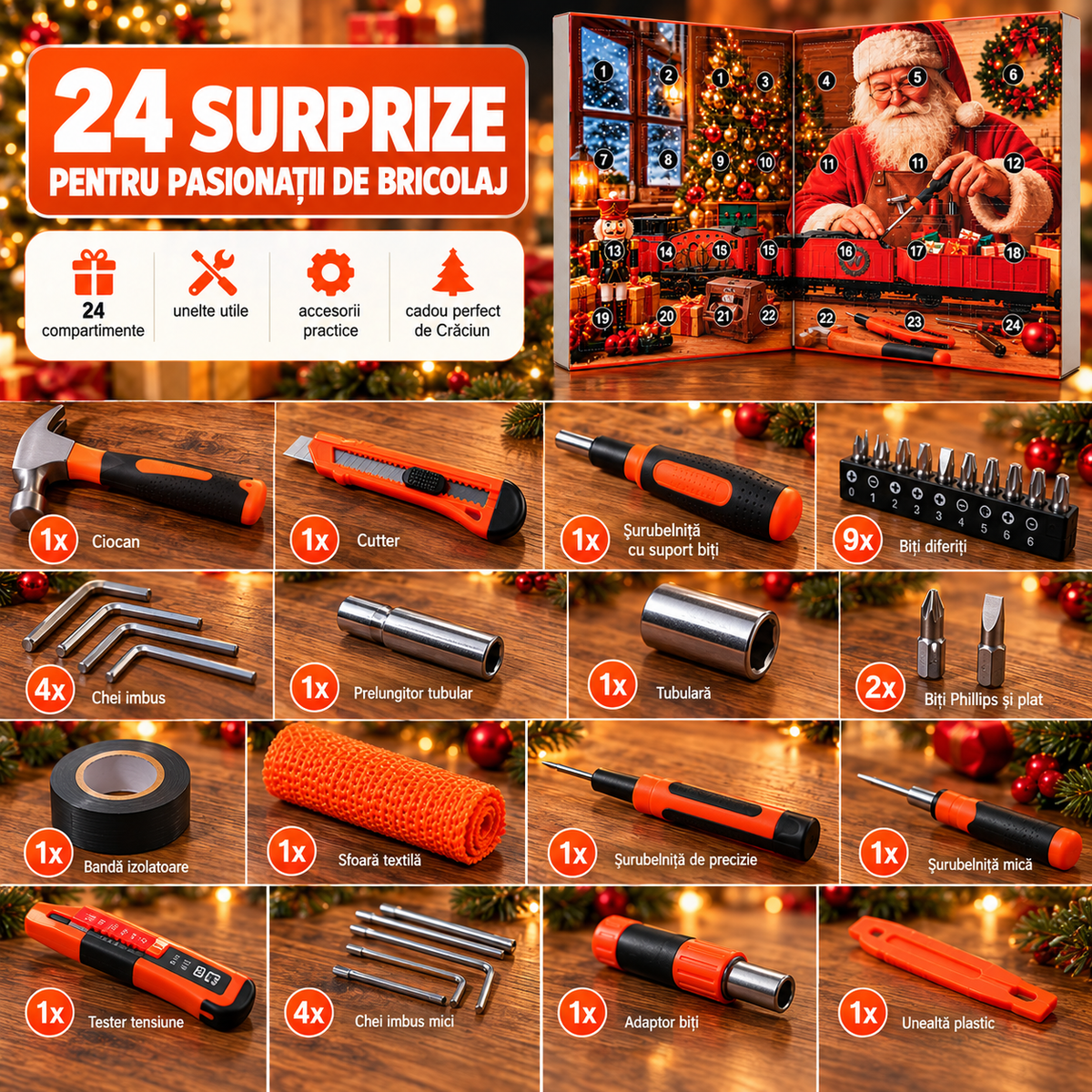 Calendar de Advent bricolaj, prezentare conținut