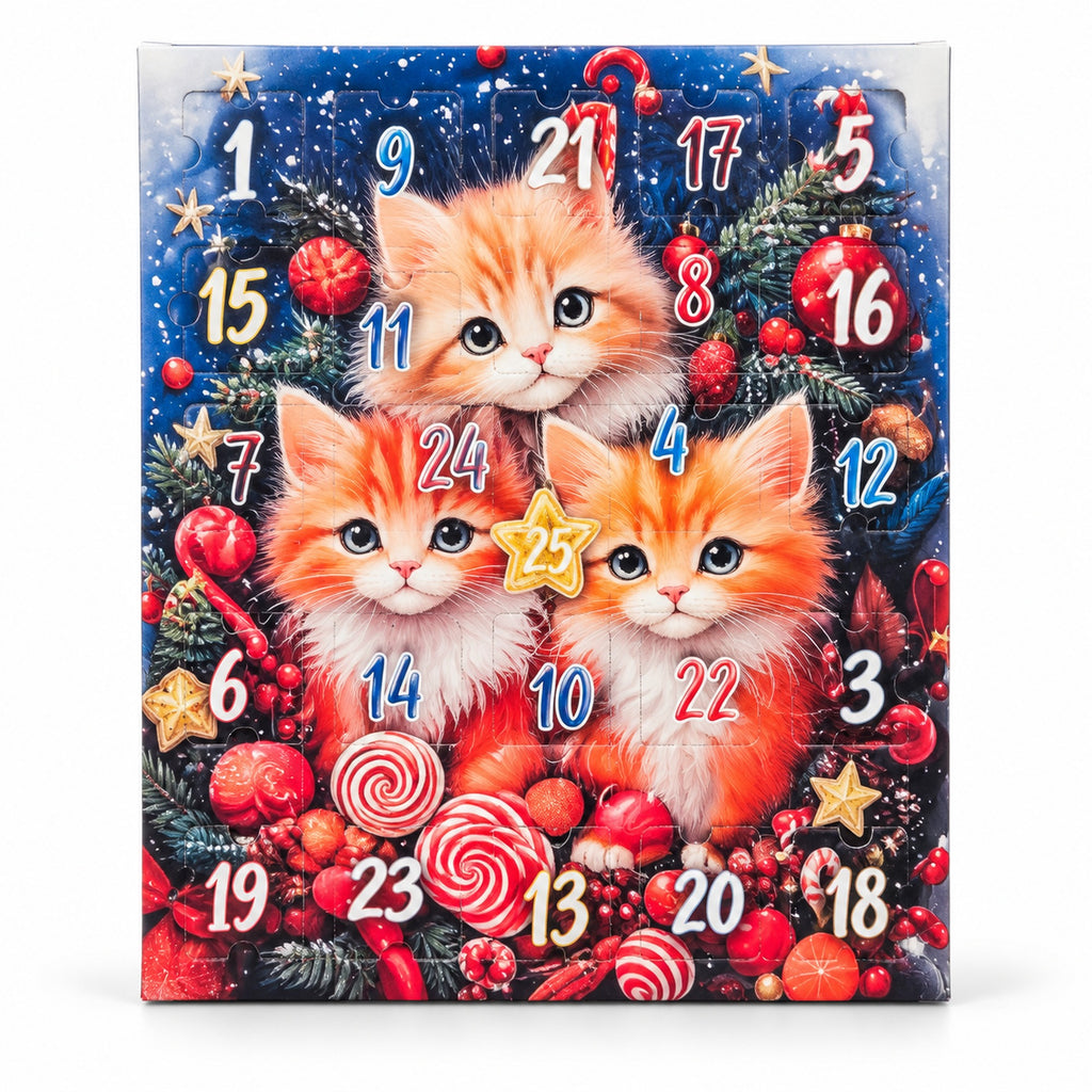 Calendar de Advent cu ciocolată 155 g, ilustrație cu trei pisici, cadru 1
