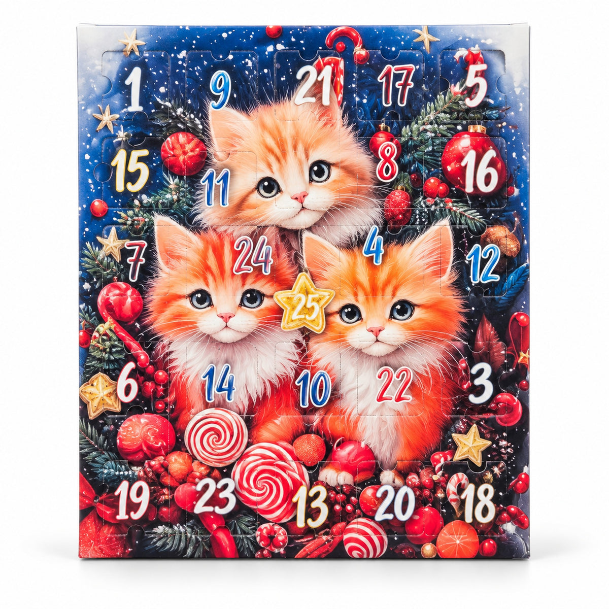 Calendar de Advent cu ciocolată 155 g, ilustrație cu trei pisici, cadru 1