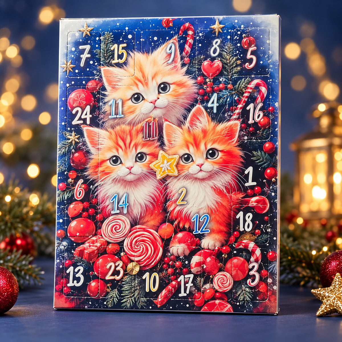 Calendar de Advent cu ciocolată 155 g, ilustrație cu trei pisici, cadru 3