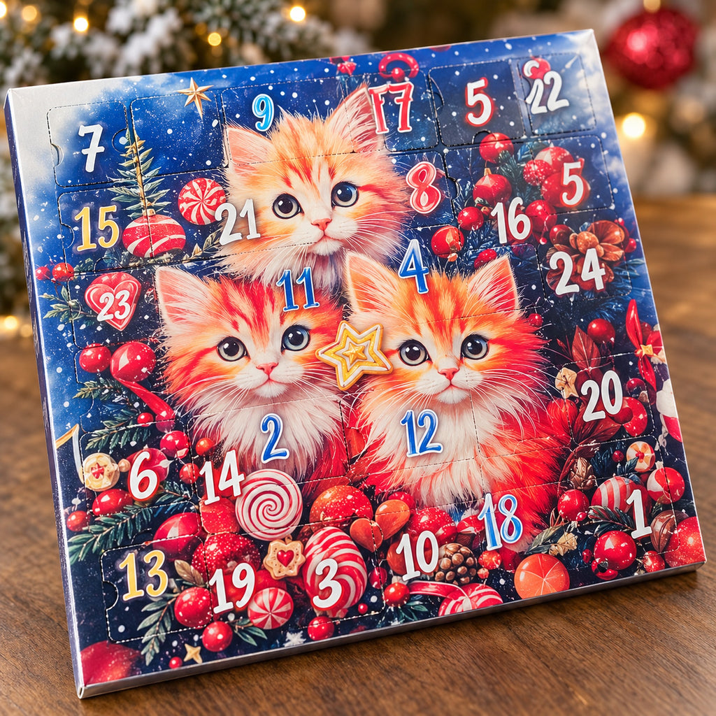 Calendar de Advent cu ciocolată 155 g, ilustrație cu trei pisici, cadru 6