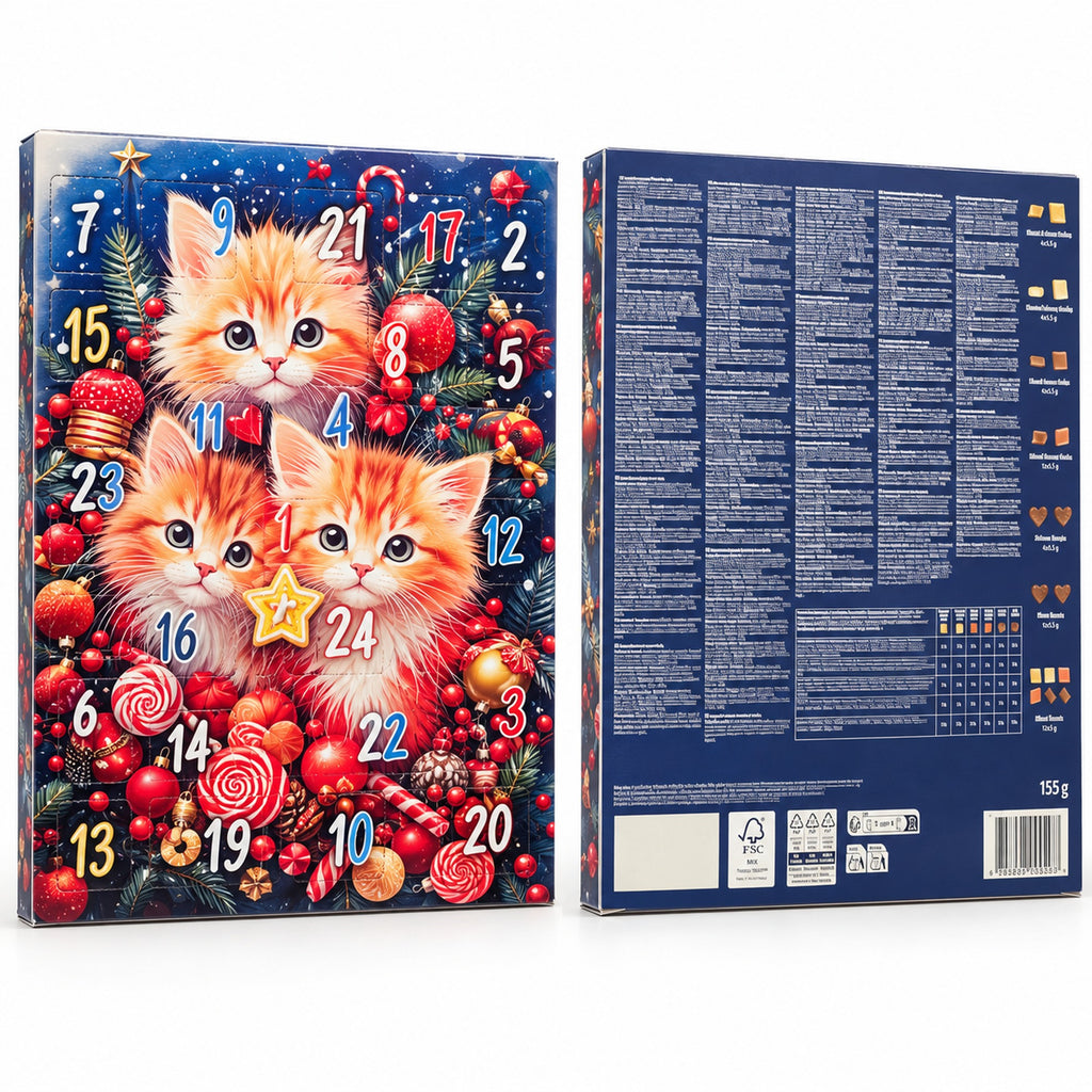 Calendar de Advent cu ciocolată 155 g, ilustrație cu trei pisici, cadru 11