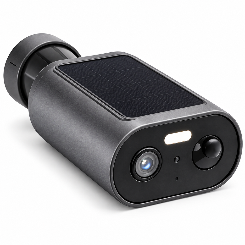 Cameră de supraveghere solară S-Eye gri pe fundal alb