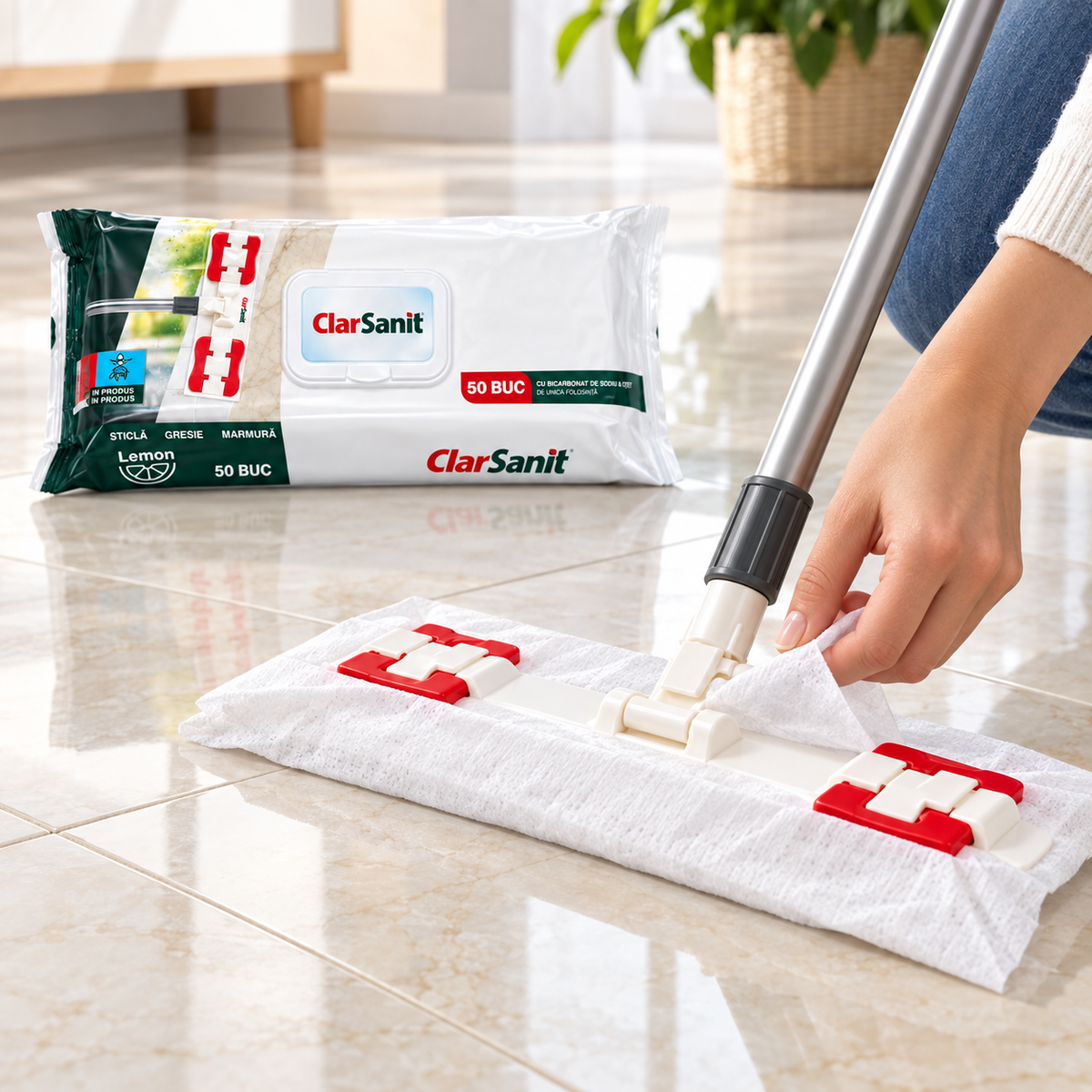 Fixarea unui servetel ClarSanit pe mop