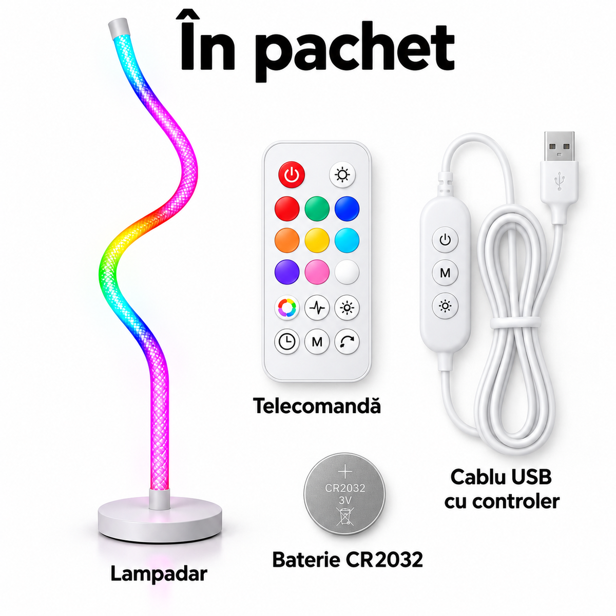 Accesoriile din pachetul lampadarului RGB