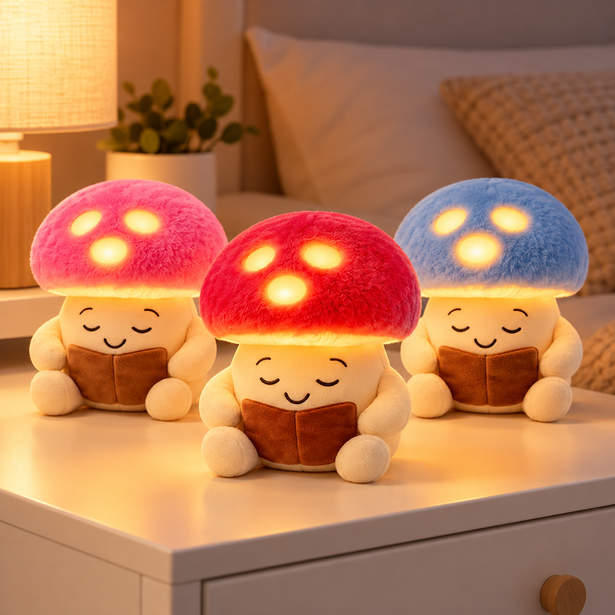 Variantele roz, roșie și albastră ale lămpii plush S-Eye