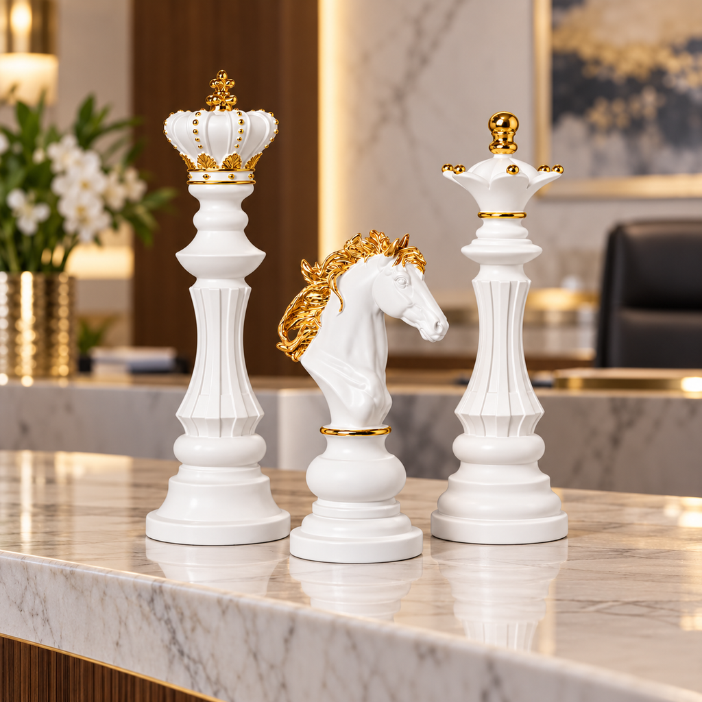 Setul decorativ de șah pe un birou elegant