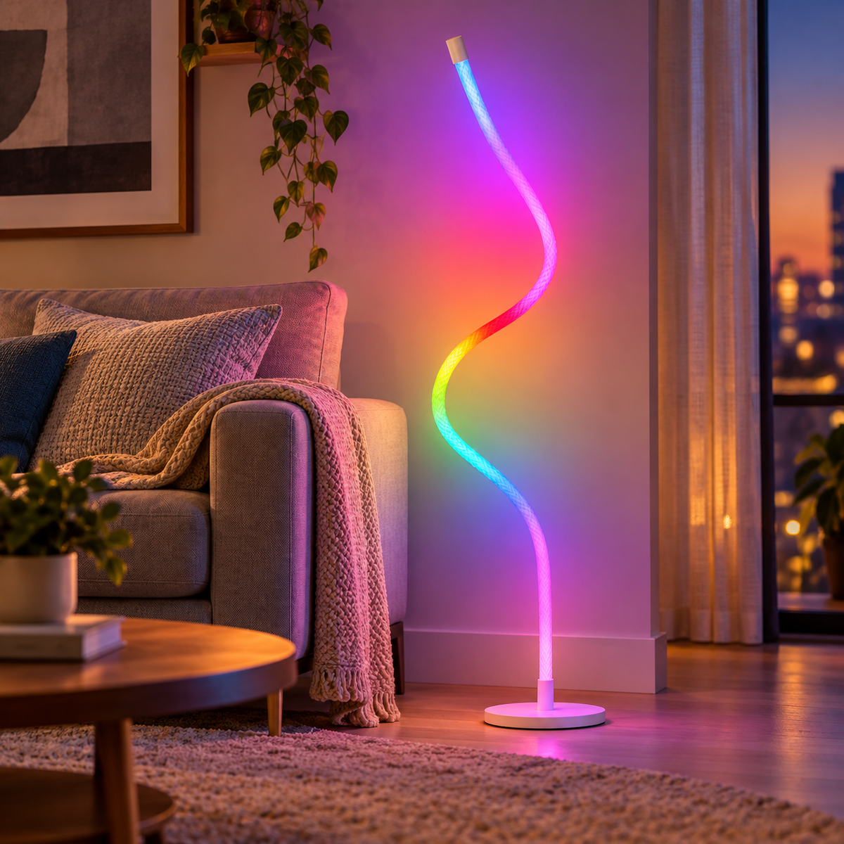 Lampadar RGB într-un living modern