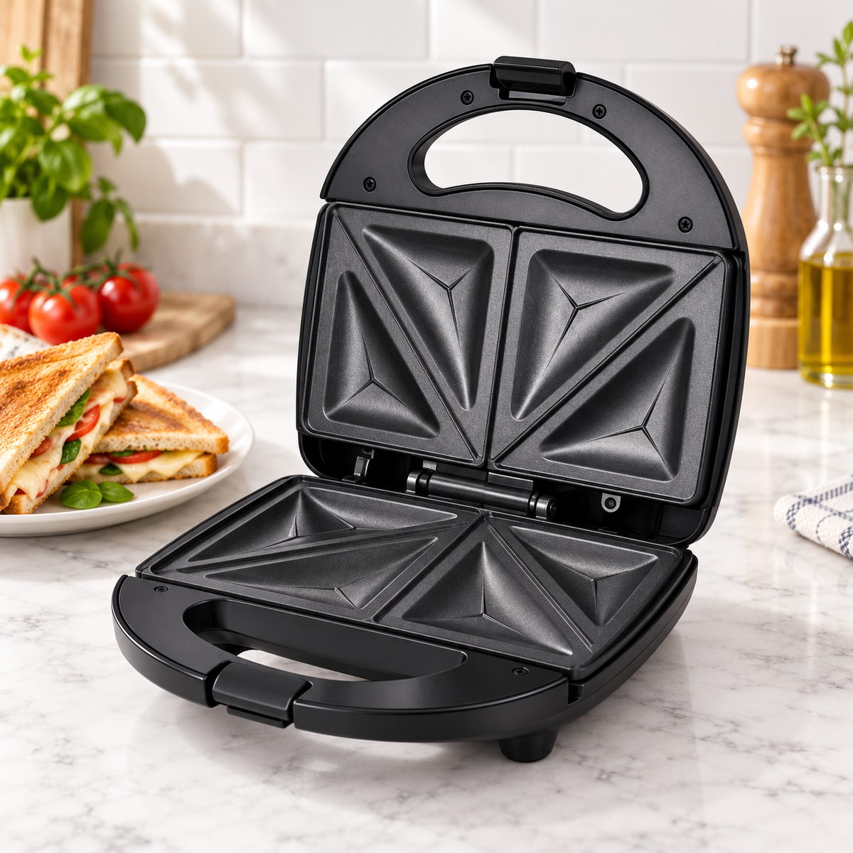 Interiorul sandwich maker-ului cu două plăci pentru sandvișuri