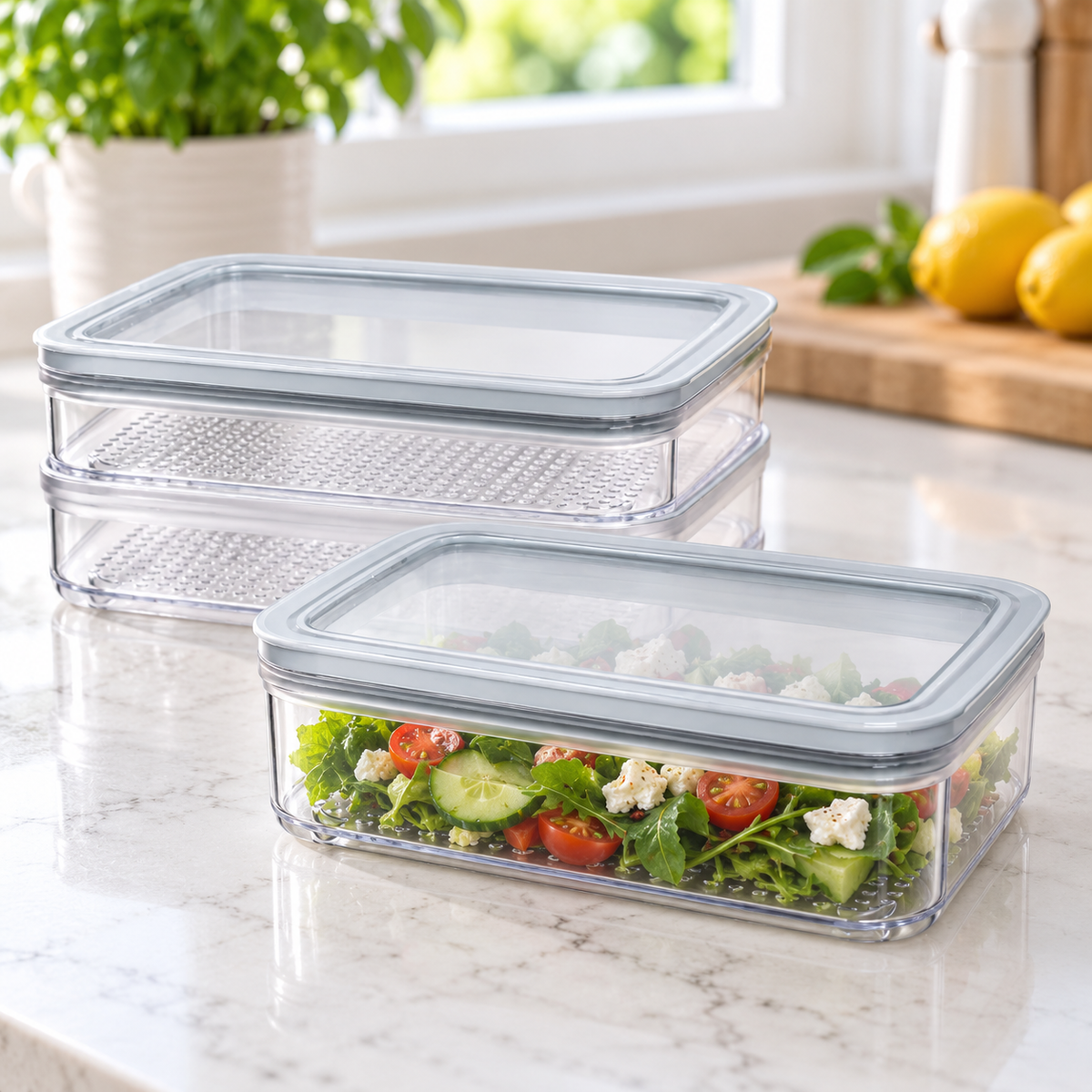 Set de caserole transparente pentru organizarea alimentelor