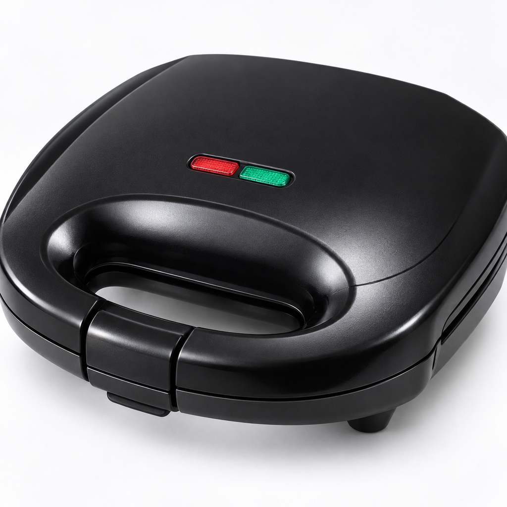 Detaliu sandwich maker Ciodex cu indicatori luminoși și mâner blocabil