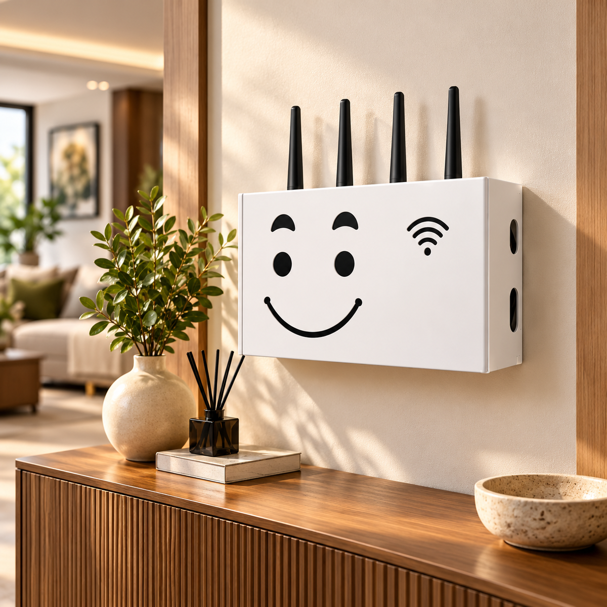 Cutie albă de perete pentru mascarea routerului WiFi