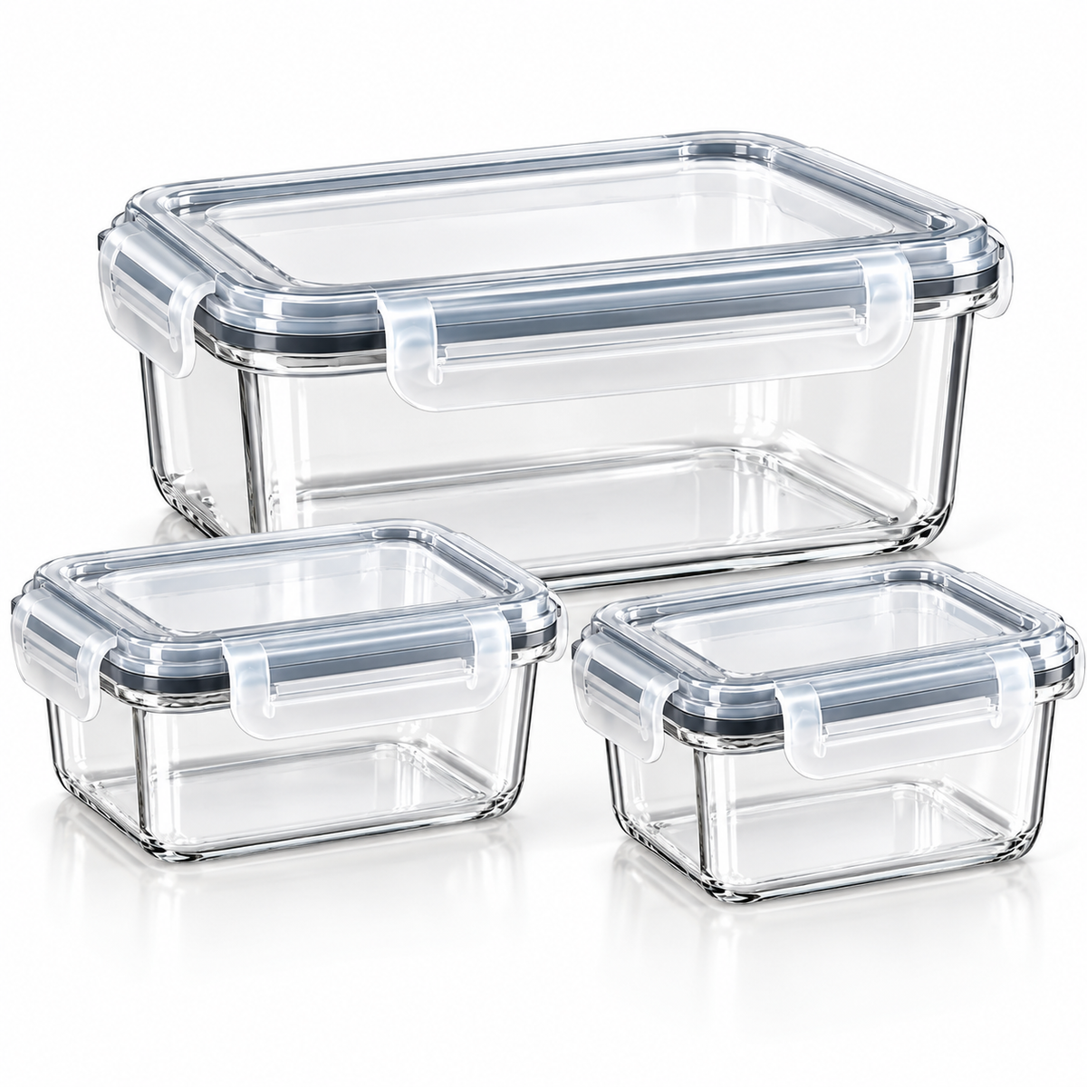 Set de trei recipiente transparente de dimensiuni diferite