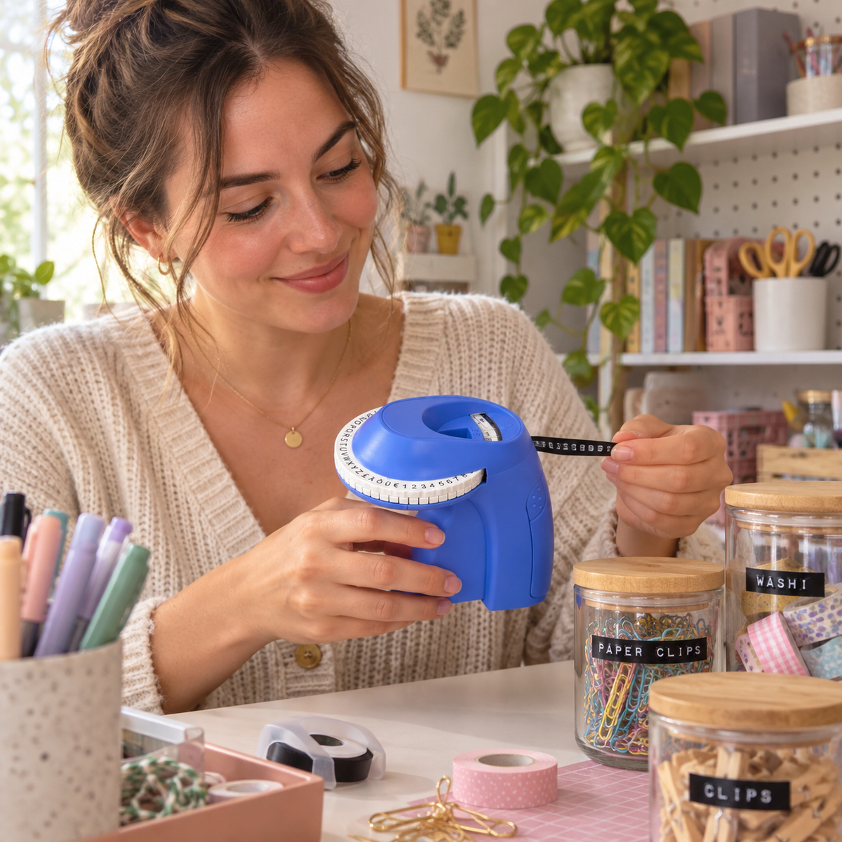 Persoană folosind aparatul de etichetat Crafts&Co, imagine UGC