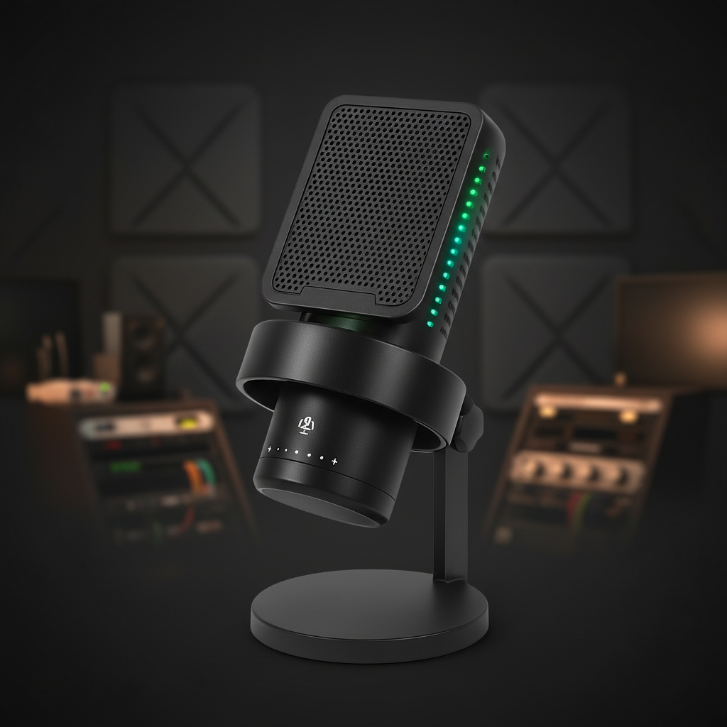 Microfon Profesional S-Eye USB cu LED RGB si Rotire 180° – Sunet Clar pentru Podcast si Gaming 