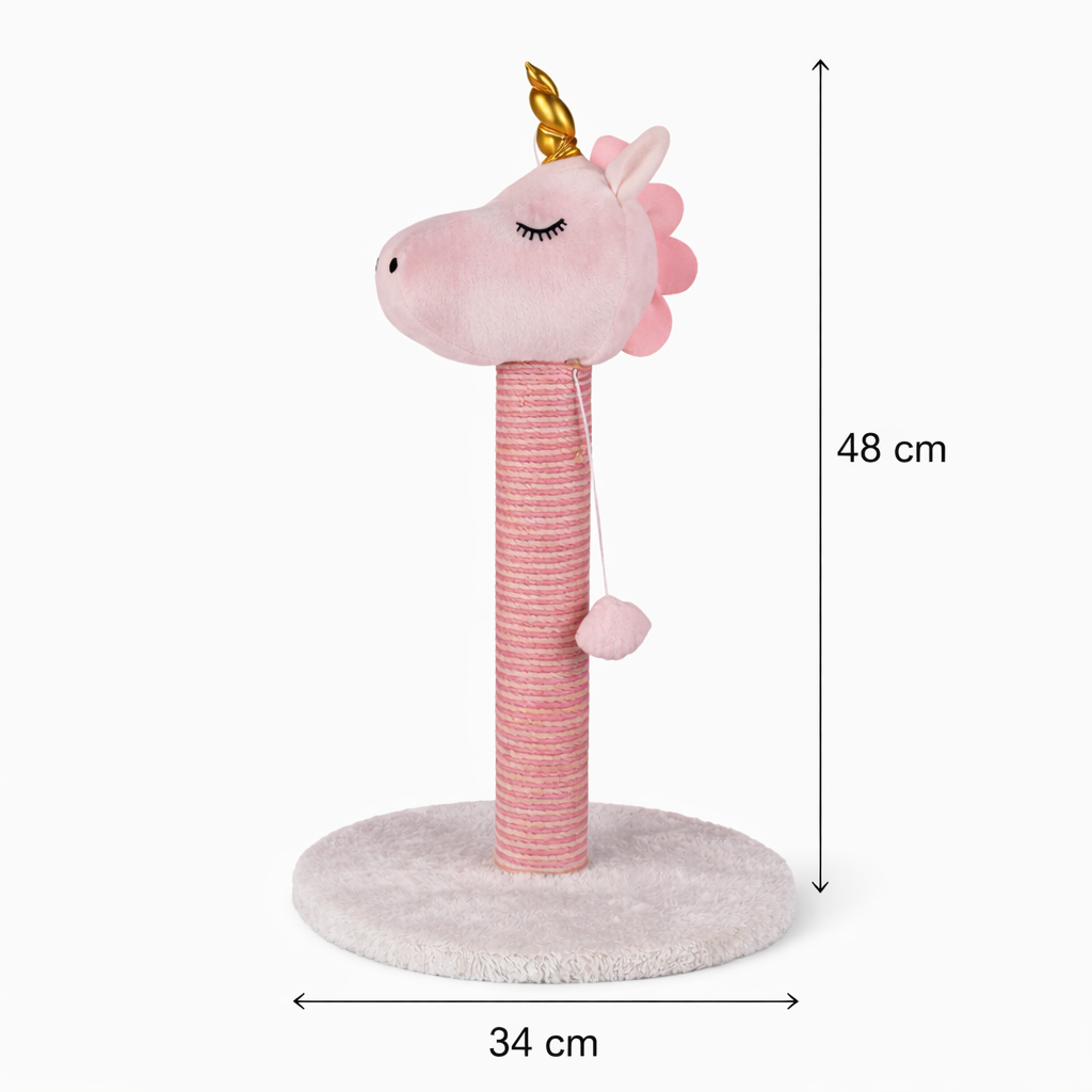 Ansamblu de zgâriat pentru pisici S-Eye Unicorn, 48 cm, stâlp sisal, bază 34 cm, minge suspendată, roz