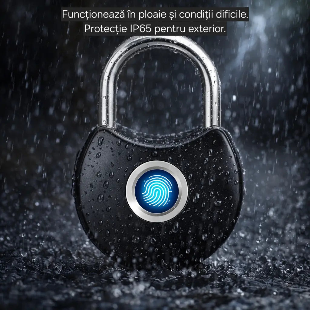 Lacăt inteligent s-Eye cu amprentă, aplicație Tuya, fără cheie, USB reîncărcabil, IP65, negru