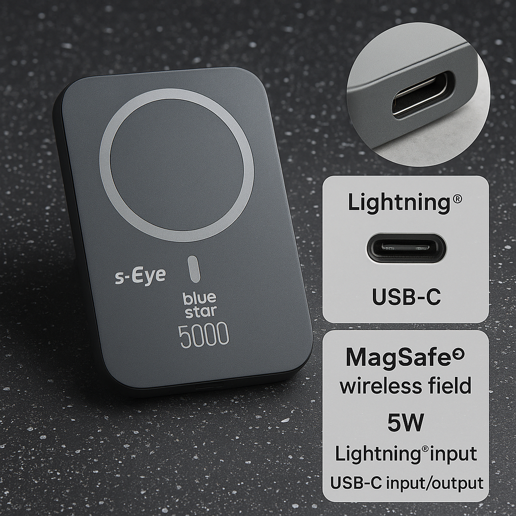 Baterie externa, Powerbank Magnetic s-Eye 5000 mAh cu Suport MagSafe si Stand Integrat – Incarcare Rapida USB-C & Wireless