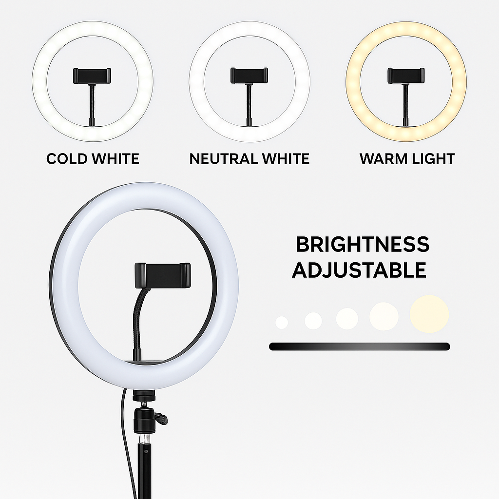 Lampa Selfie XXL 140 LED, Lumina Rece-Calda-Neutra, Stativ Metalic Reglabil, USB