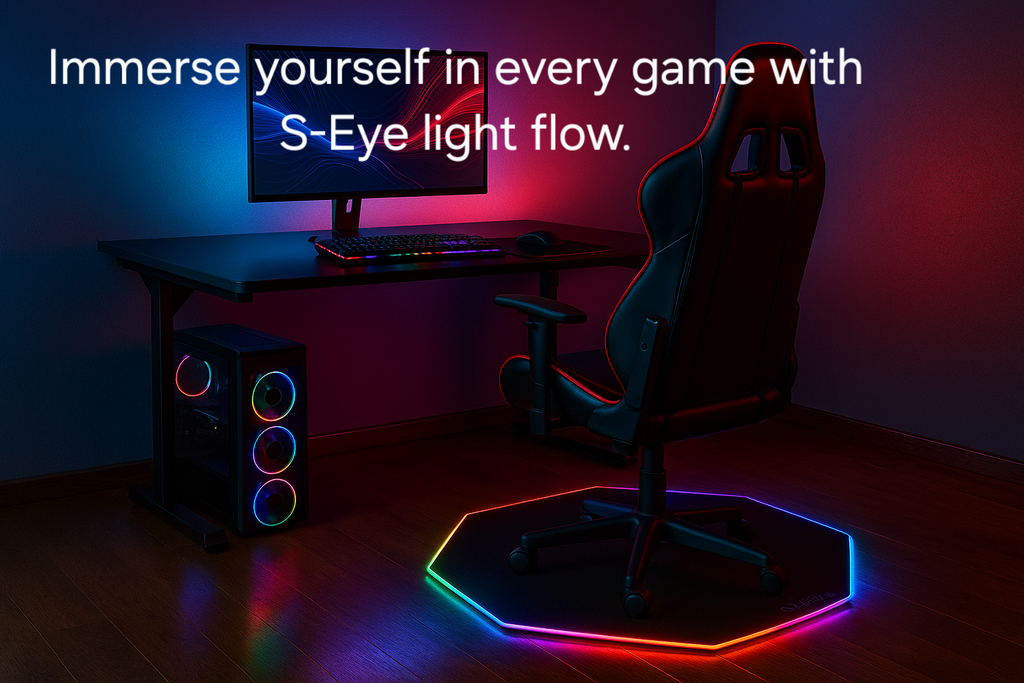 Covoraș de Podea Gaming S-Eye, LED RGB, octogonal, antiderapant, 115 cm, multicolor