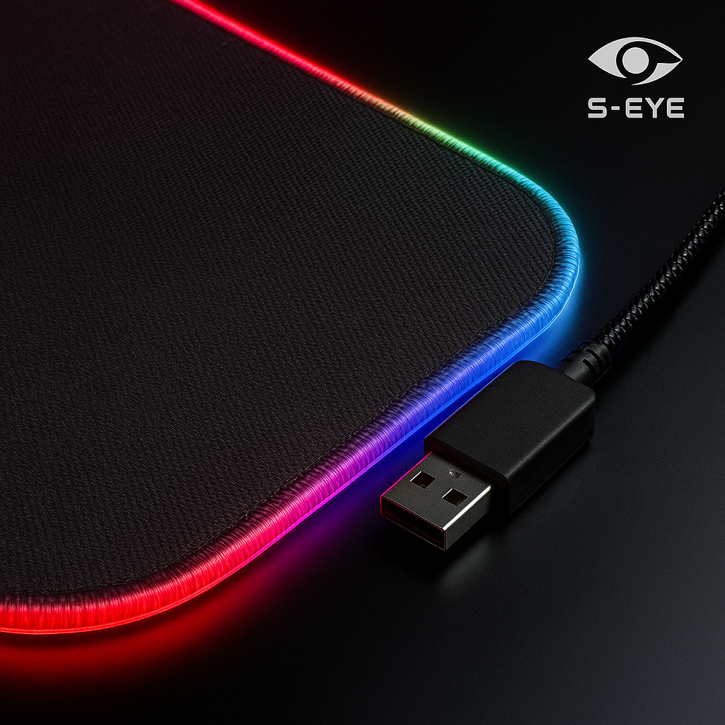 Covoraș de Podea Gaming S-Eye, LED RGB, octogonal, antiderapant, 115 cm, multicolor