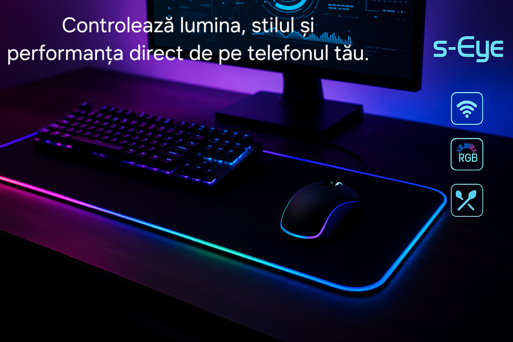 Mouse Pad RGB s-Eye XXL, Control Wi-Fi, Iluminare Inteligentă, 90x30cm