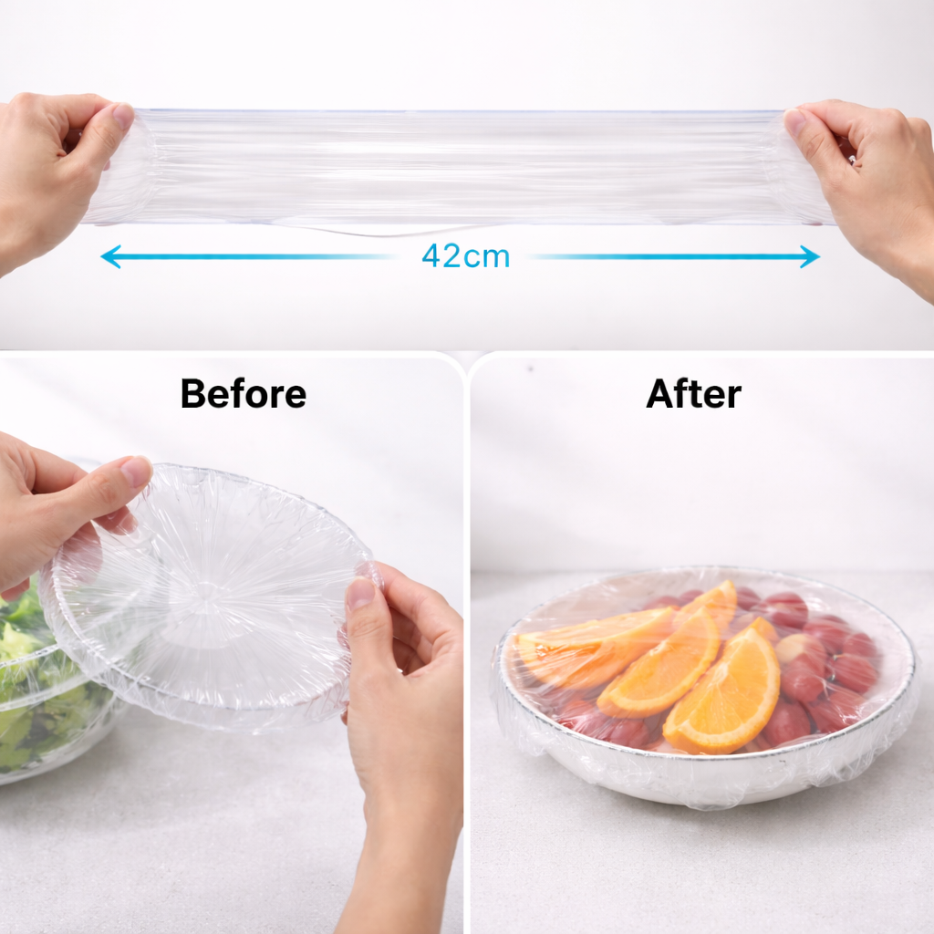 Huse elastice pentru alimente, set 100 bucăți, protecție farfurii și boluri, material PE alimentar