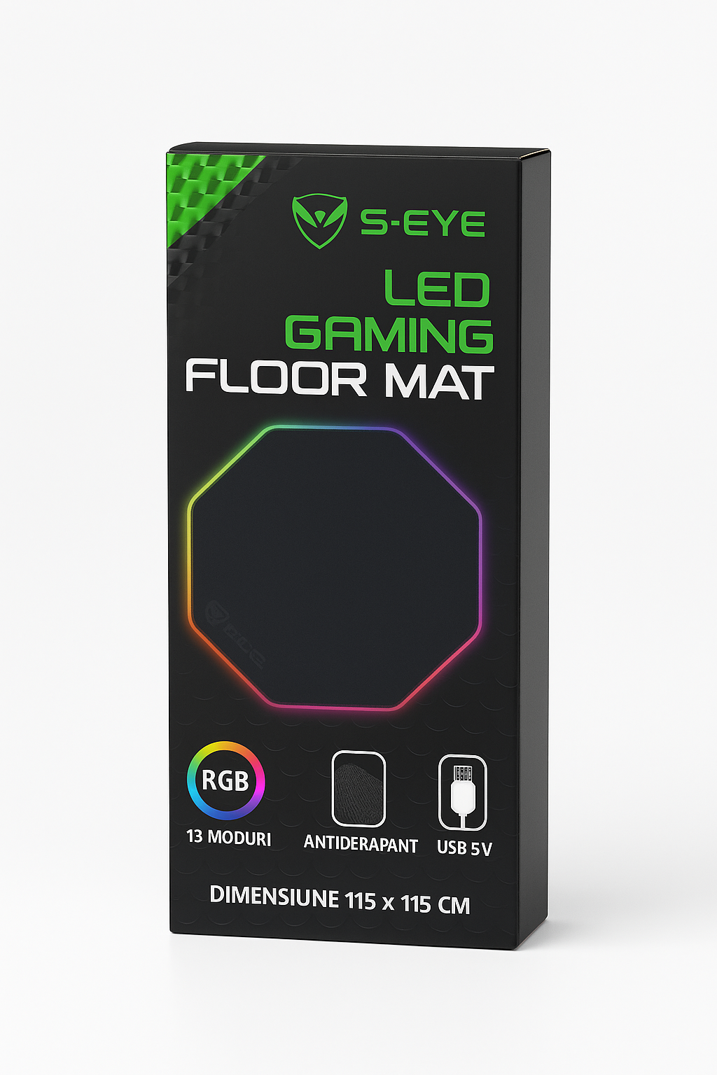 Covoraș de Podea Gaming S-Eye, LED RGB, octogonal, antiderapant, 115 cm, multicolor