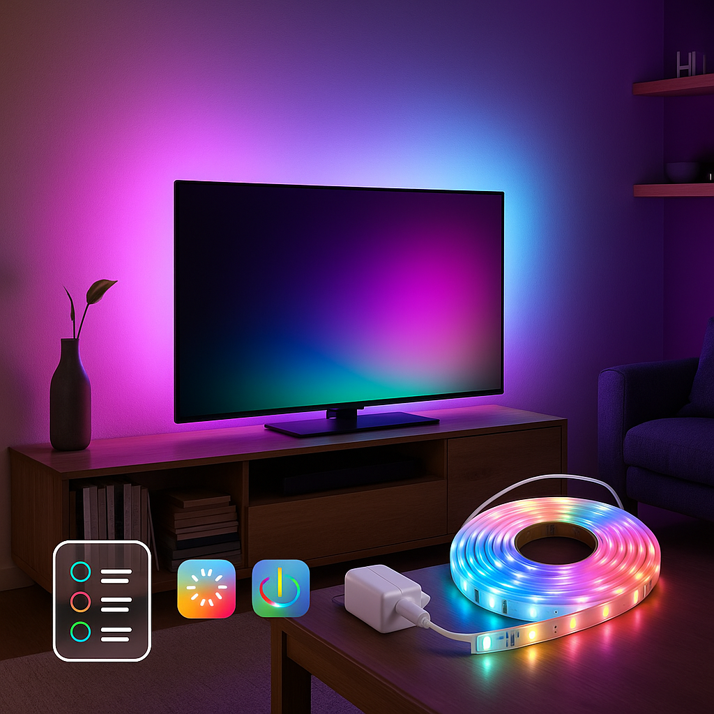 Bandă LED Philips RGB 5m, 24W, 1500 lm, telecomandă, 256 culori, iluminare ambientală