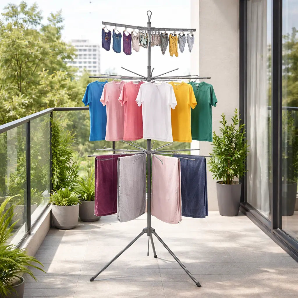 Uscător rufe vertical pliabil 170 cm cu brațe rotative 360° pentru interior și exterior