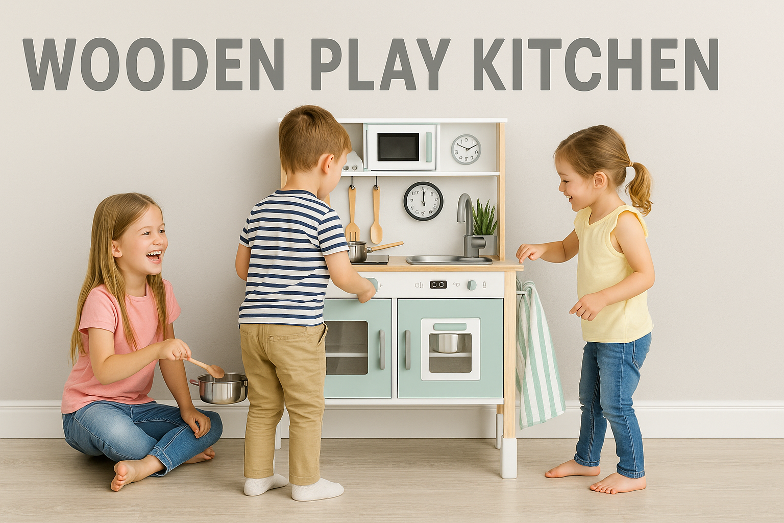 Bucătărie din Lemn S-Eye pentru Copii 60x30x93 cm cu 8 Piese și Accesorii FSC