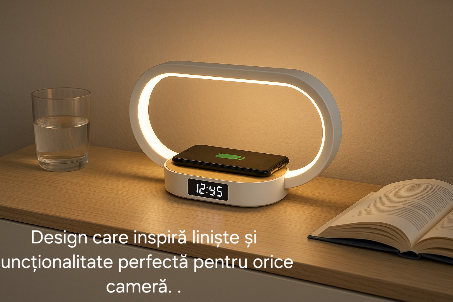 Lampa Multifunctionala s-Eye 3-in-1 cu Ceas, Lumina LED Reglabila si Wireless Charger