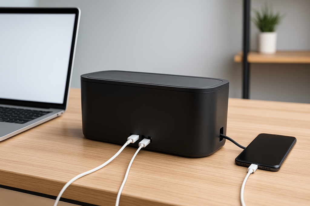 Cutie organizare cabluri S-Eye cu 5 prize USB-A USB-C și capac de protecție