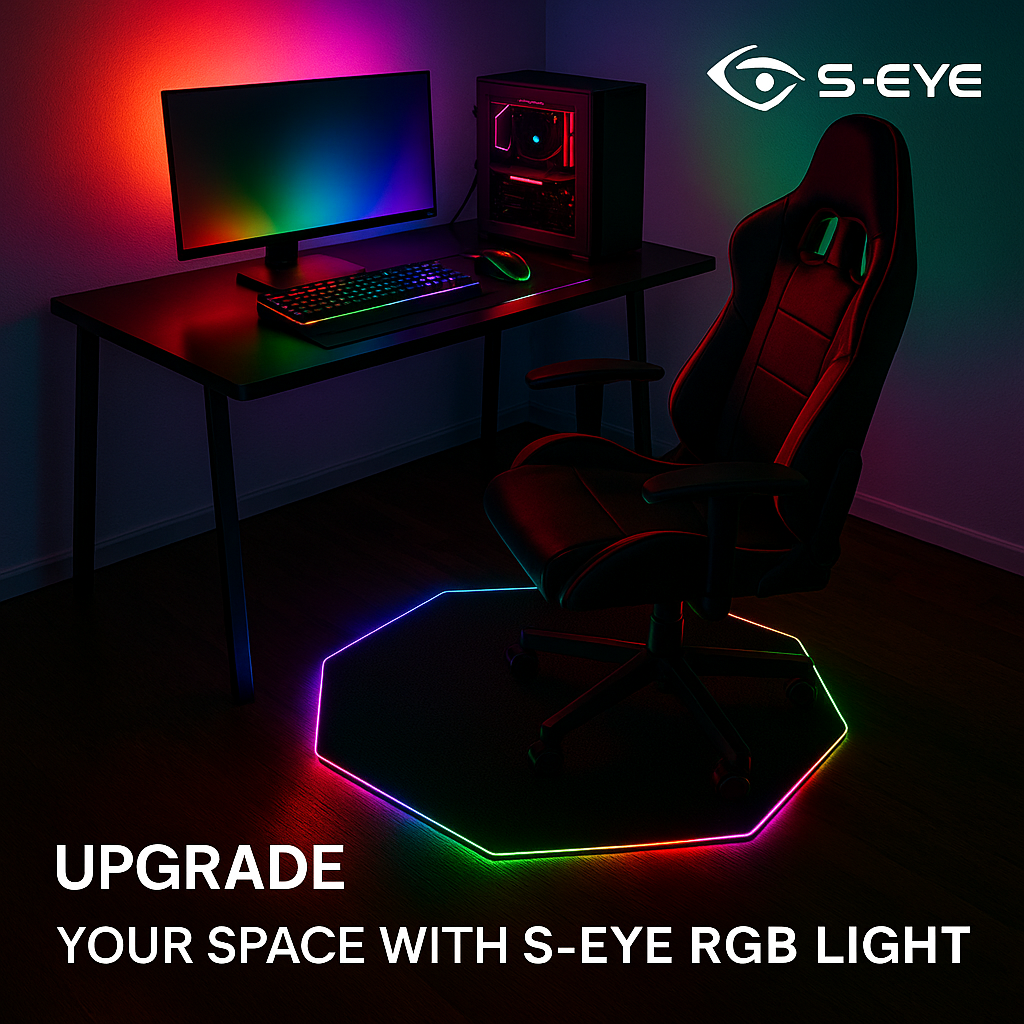 Covoraș de Podea Gaming S-Eye, LED RGB, octogonal, antiderapant, 115 cm, multicolor