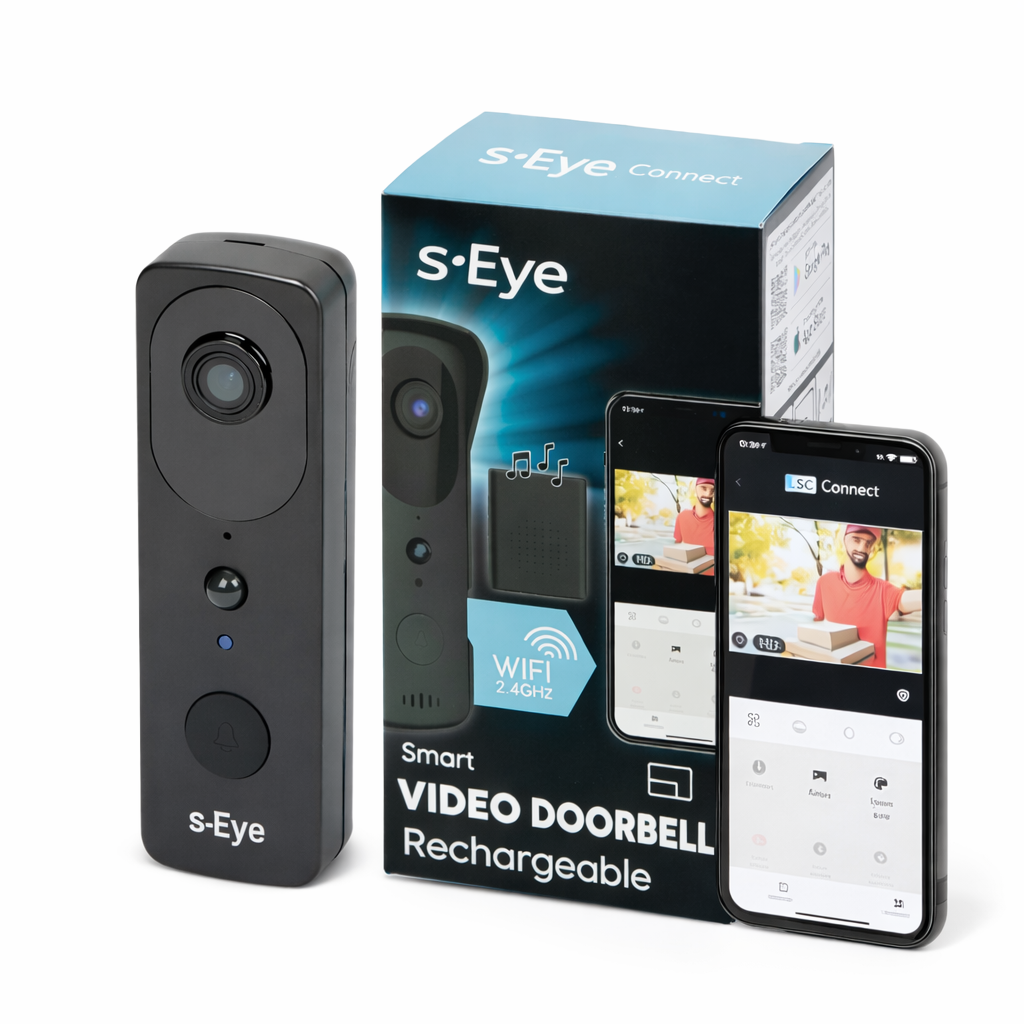Sonerie video smart s-Eye WiFi 2.4GHz cu cameră HD 1296p și baterie reîncărcabilă
