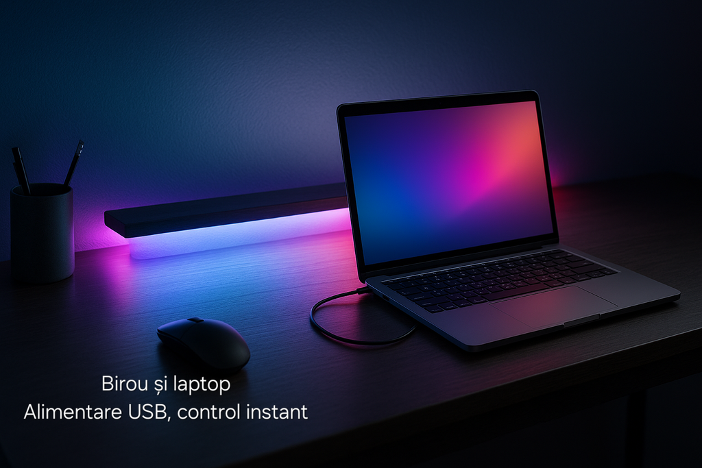 Bandă LED RGBIC s-eye Ultra Thin 5m cu Telecomandă și USB