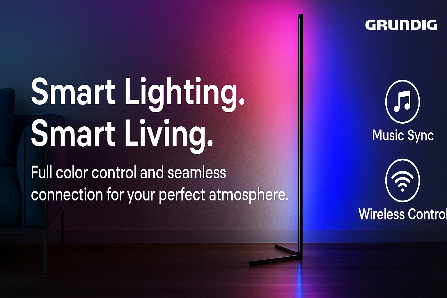 Lampa LED Grundig RGB 140 cm cu Telecomanda si Reactie la Muzica – Iluminare Inteligenta pentru Camera Moderna