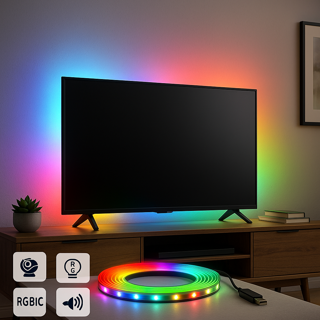 Bandă LED RGBIC s-eye Ultra Thin 5m cu Telecomandă și USB