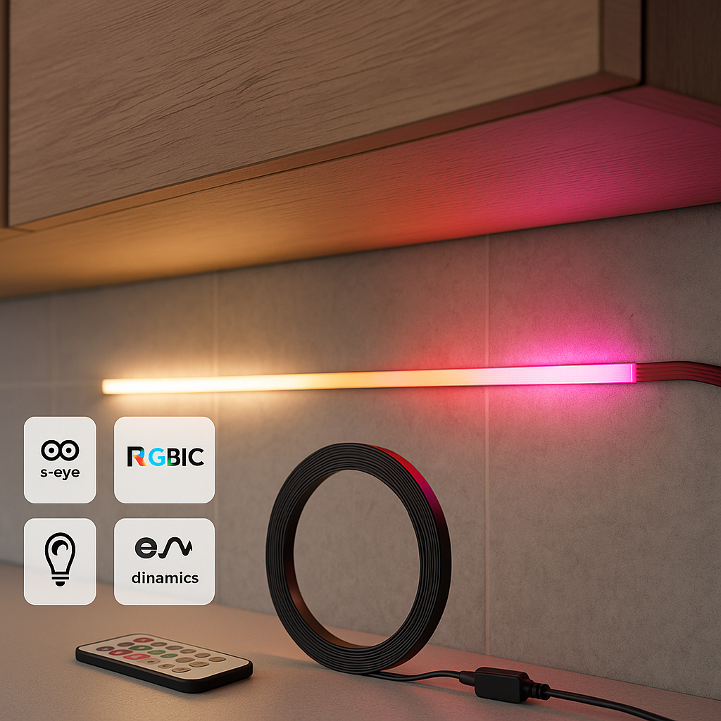 Bandă LED RGBIC s-eye Ultra Thin 5m cu Telecomandă și USB