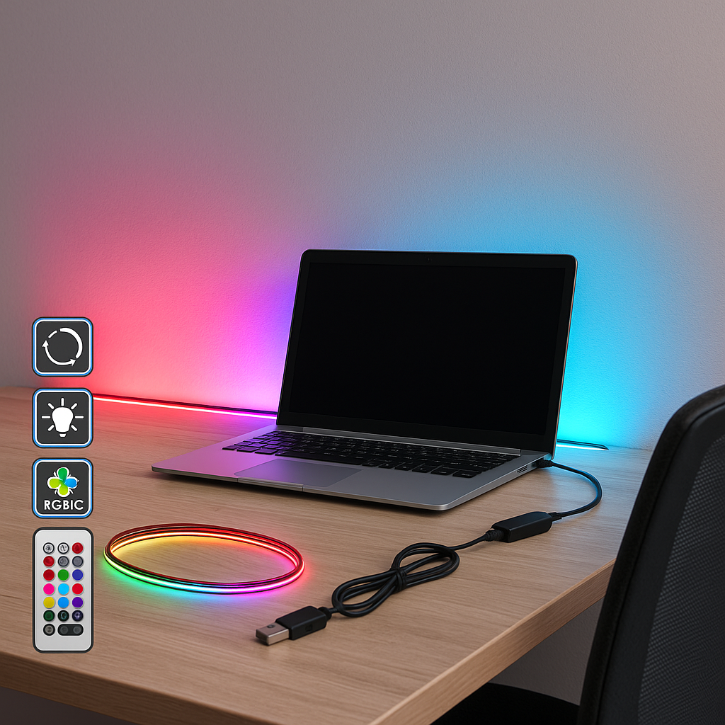 Bandă LED RGBIC s-eye Ultra Thin 5m cu Telecomandă și USB