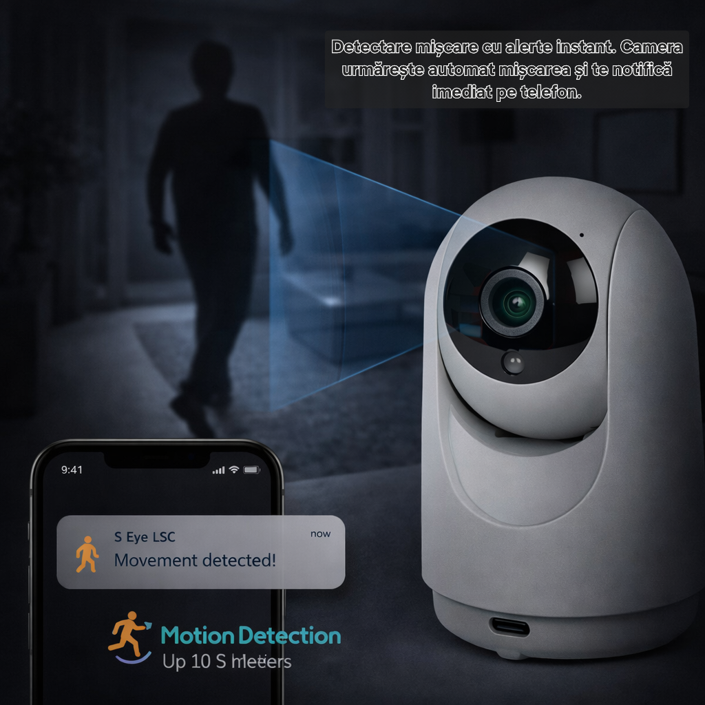 Camera supraveghere WiFi S Eye LSC rotativă HD 1296p cu vedere nocturnă detectare mișcare și audio bidirecțional