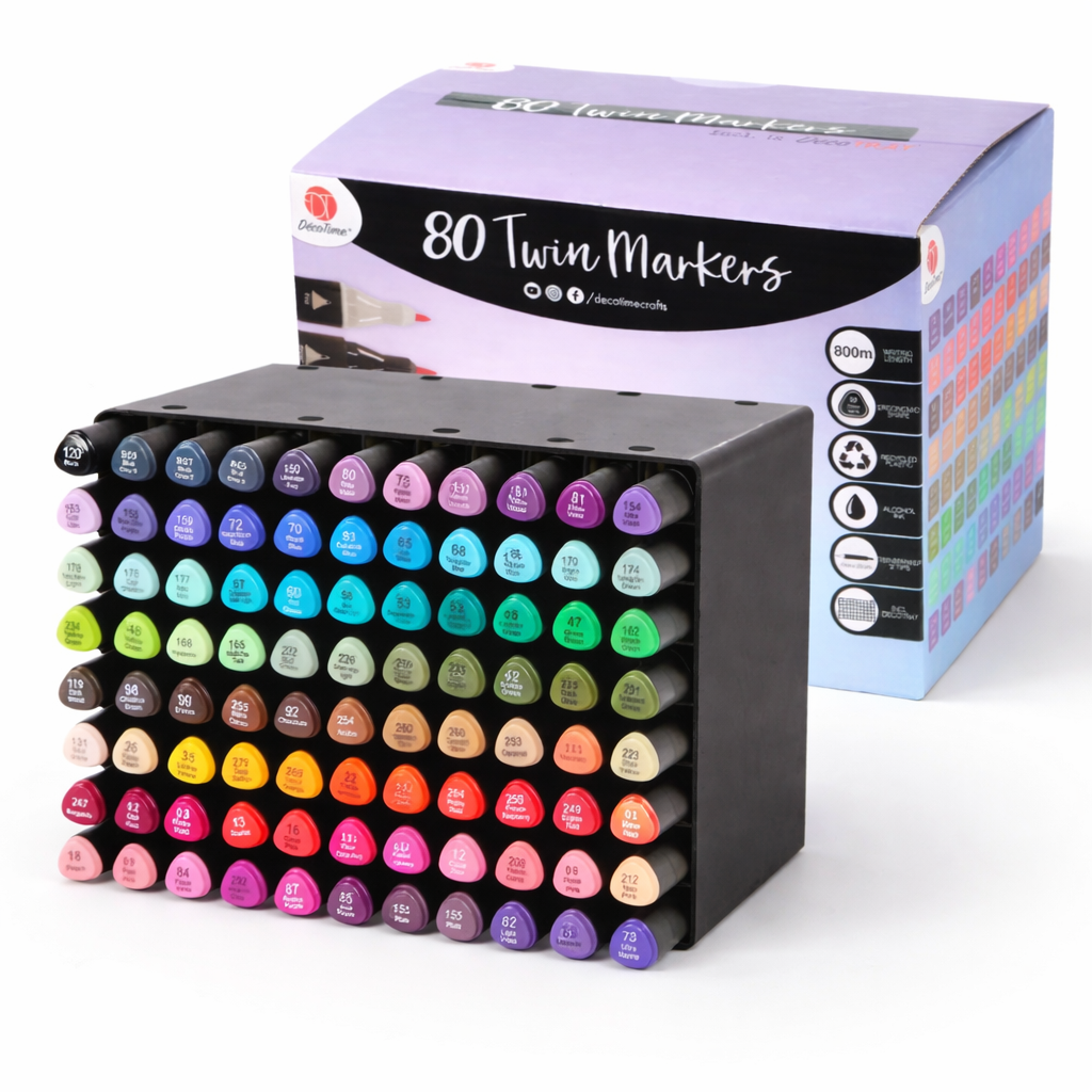 Markere permanente s-Eye 80 culori, pe baza de alcool, varf dublu fin si lat, cu suport