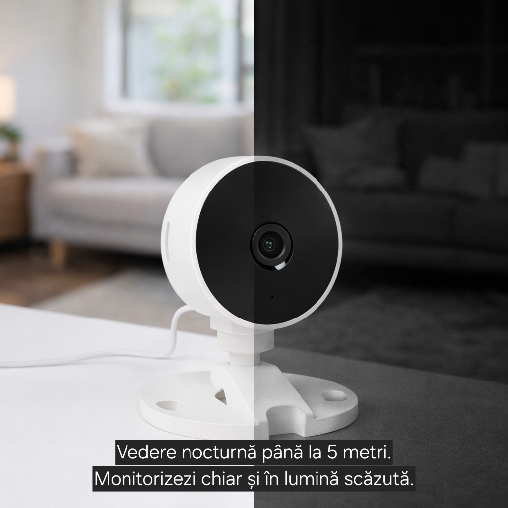 Cameră Supraveghere Interior s-Eye model LSC, Full HD 1080p, WiFi 2.4GHz, Audio Bidirecțional, Night Vision 5m, Unghi 75°, Alb