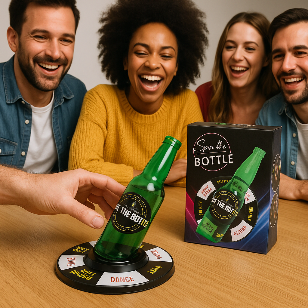 Joc de petrecere s-Eye,  Spin The Bottle SI, „Învârte sticla”, cu provocări amuzante, pentru grupuri de prieteni