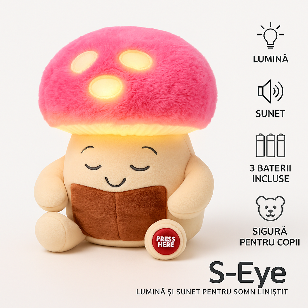 Lampa de Veghe Plusata S-Eye cu Lumina si Sunet – 3 Baterii AAA Incluse, Ideala pentru Camera Copiilor, inaltime cca 25-30 cm