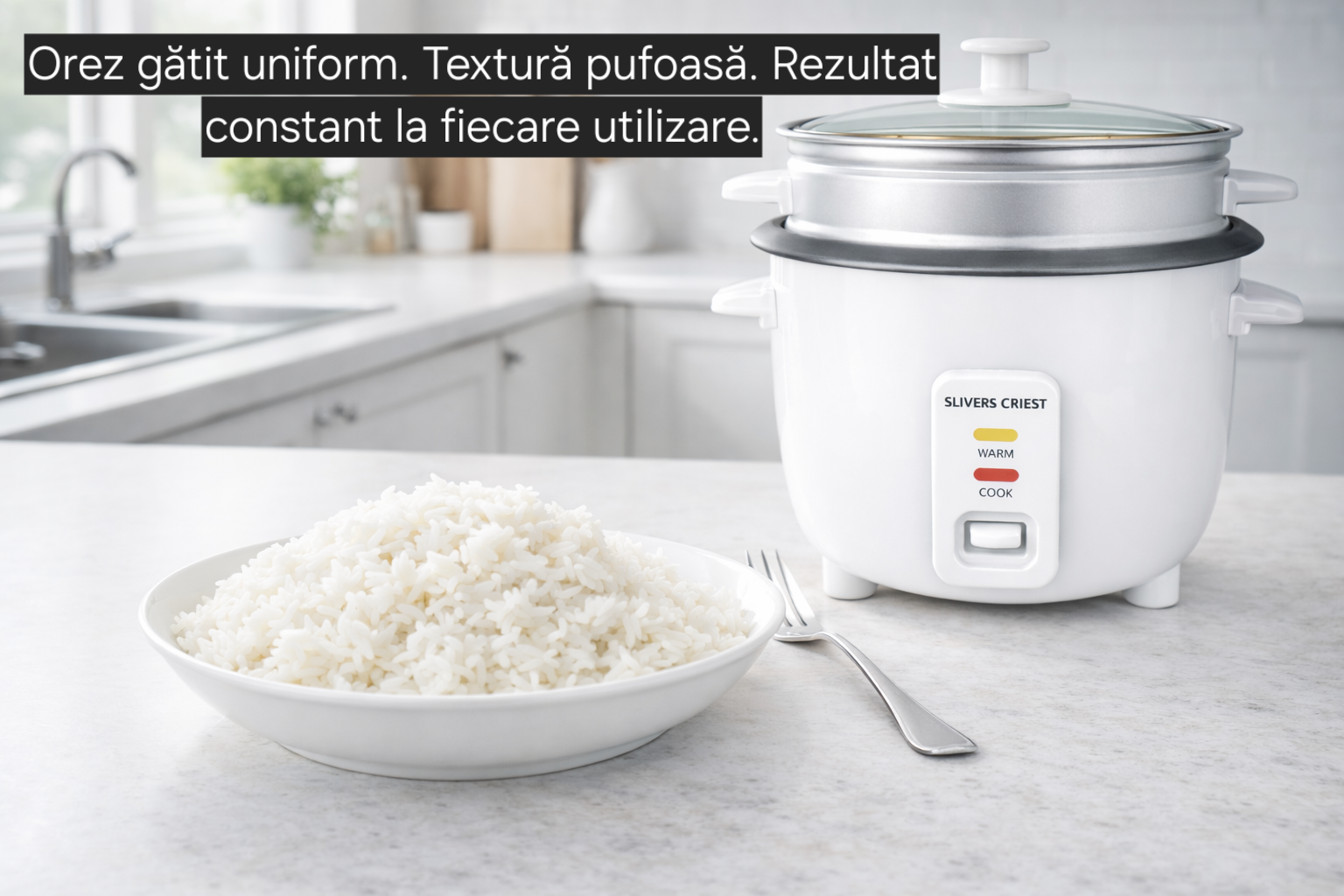 Aparat de gătit orez Royal Slivers Crist SC-750W, 4 L, funcție Warm, vas din aluminiu