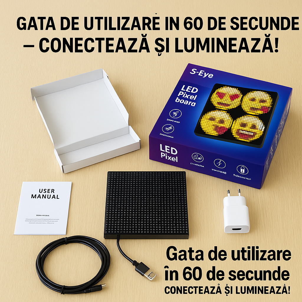 Tabla LED S-Eye 130×130 mm – Personalizabila prin Aplicatie Mobila iOS & Android