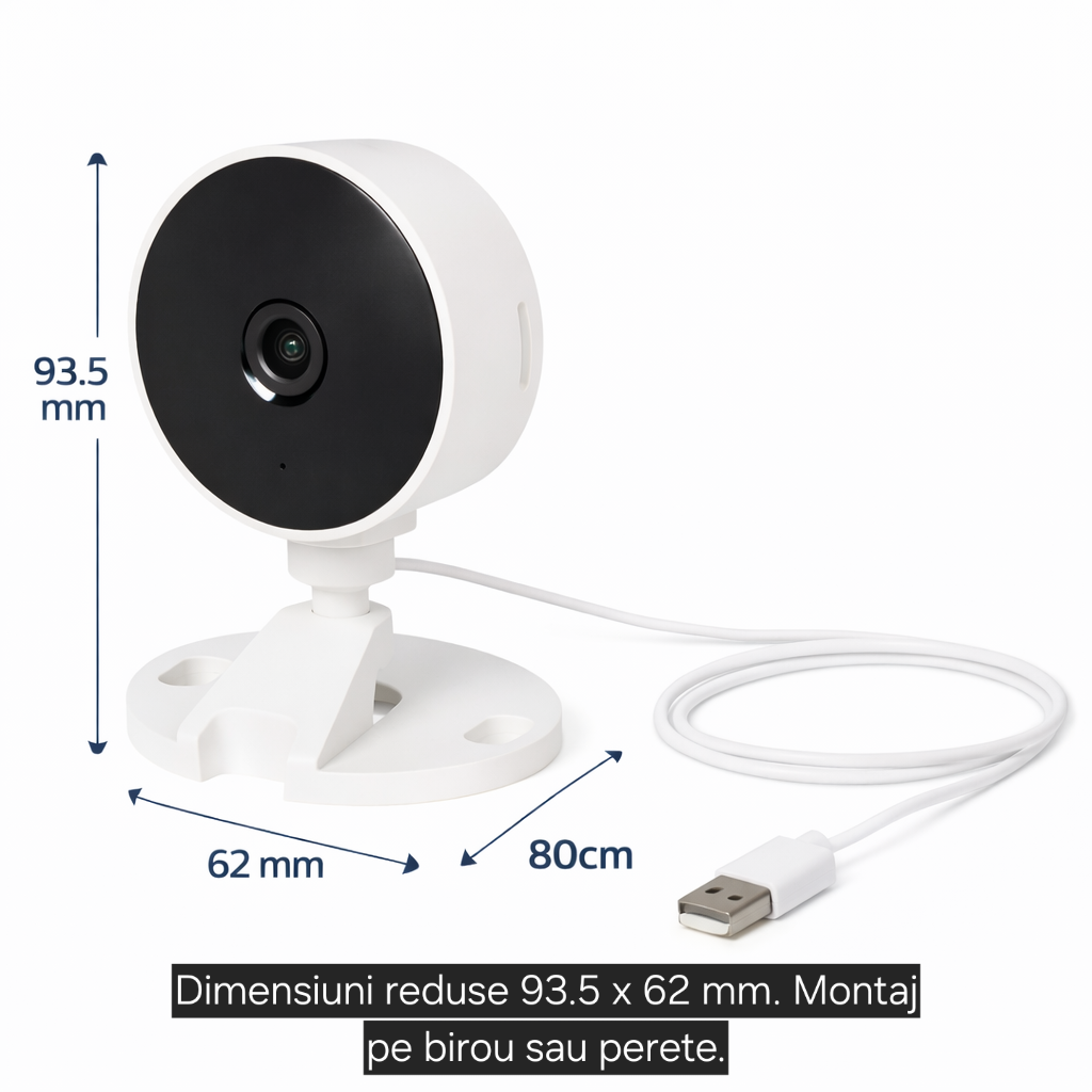 Cameră Supraveghere Interior s-Eye model LSC, Full HD 1080p, WiFi 2.4GHz, Audio Bidirecțional, Night Vision 5m, Unghi 75°, Alb