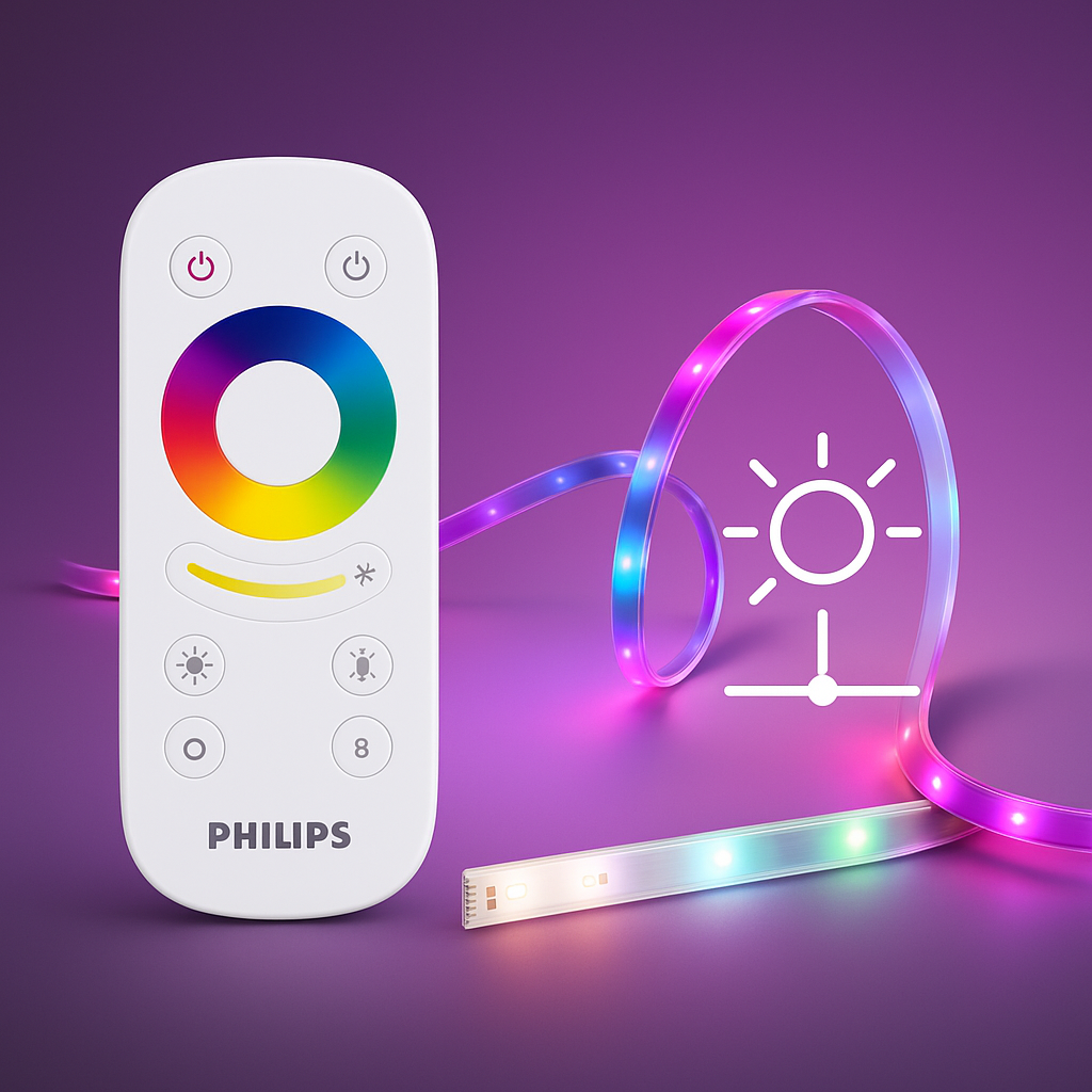 Bandă LED Philips RGB 5m, 24W, 1500 lm, telecomandă, 256 culori, iluminare ambientală